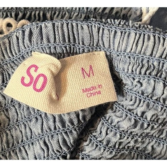 SO Women’s Off the Shoulder Ruffle Details Cinched Body Mini Dress Blue size M - Picture 6 of 14